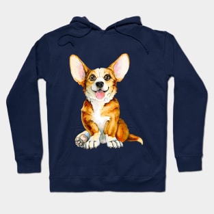 Cute smiling puppy of Corgi breed. Ginger dog. Hoodie
